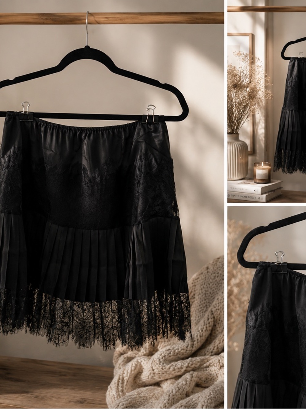 Amazon Black Lace Pleated Mini Skirt